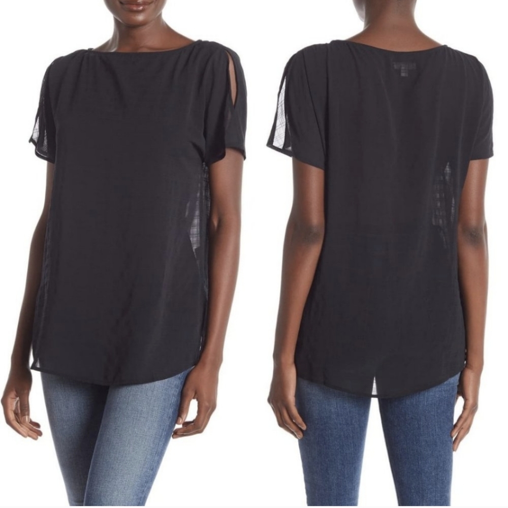 NWT 14th and Union Grid Sheer Black Blouse XS